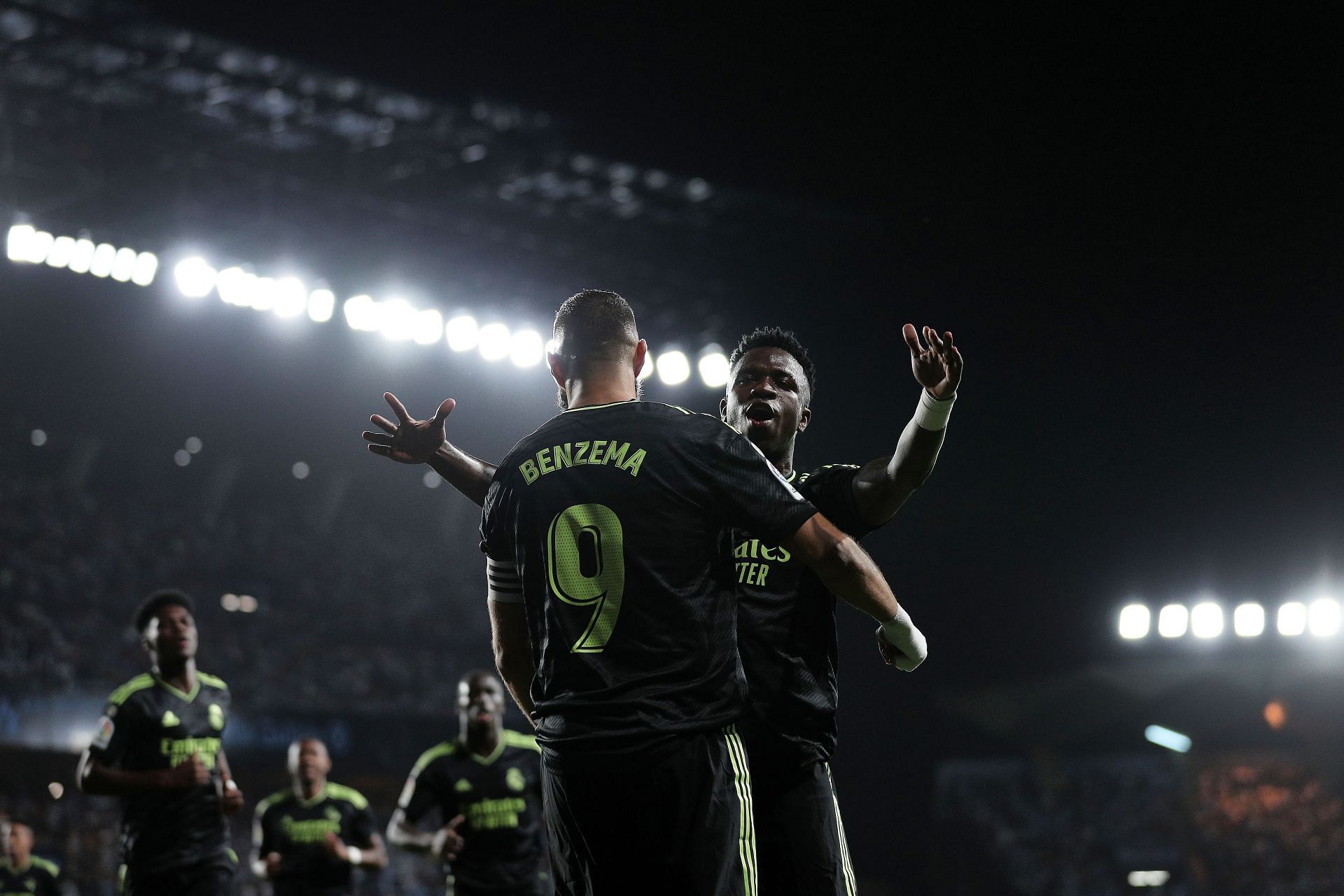 Karim Benzema rejoices after scoring a goal