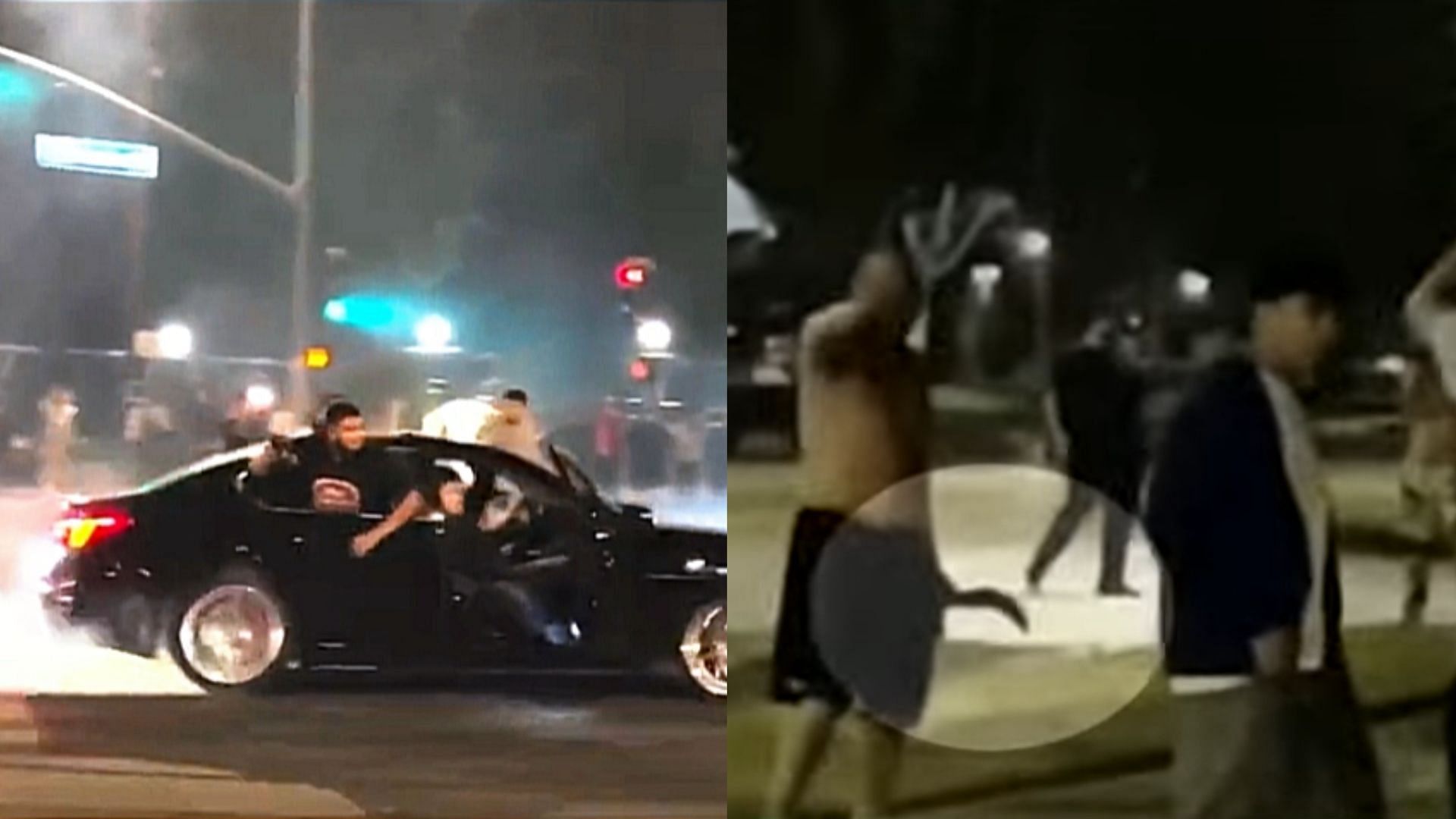 Tired of midnight street takeovers, an Anaheim man took matters in his own hands and threated crowds with a machete (Images via YouTube videos)