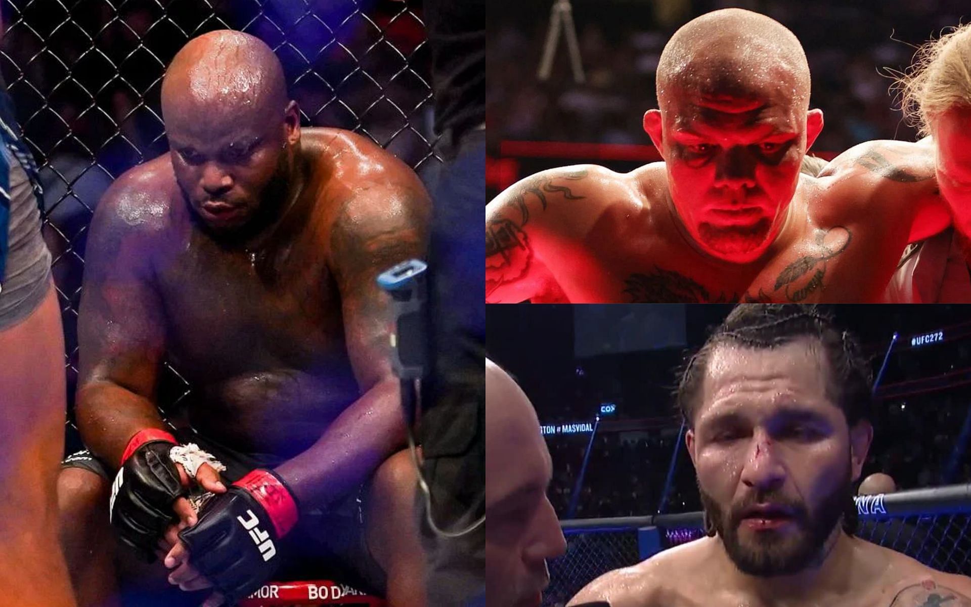 Derrick Lewis (L), Jorge Masvidal (bottom right) and Anthony Smith (top right)