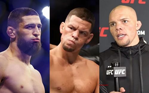 Khamzat Chimaev (left), Nate Diaz (center. Image credit: Steve Marcus/Getty Images), Anthony Smith (right. Image credit: UFC.com)