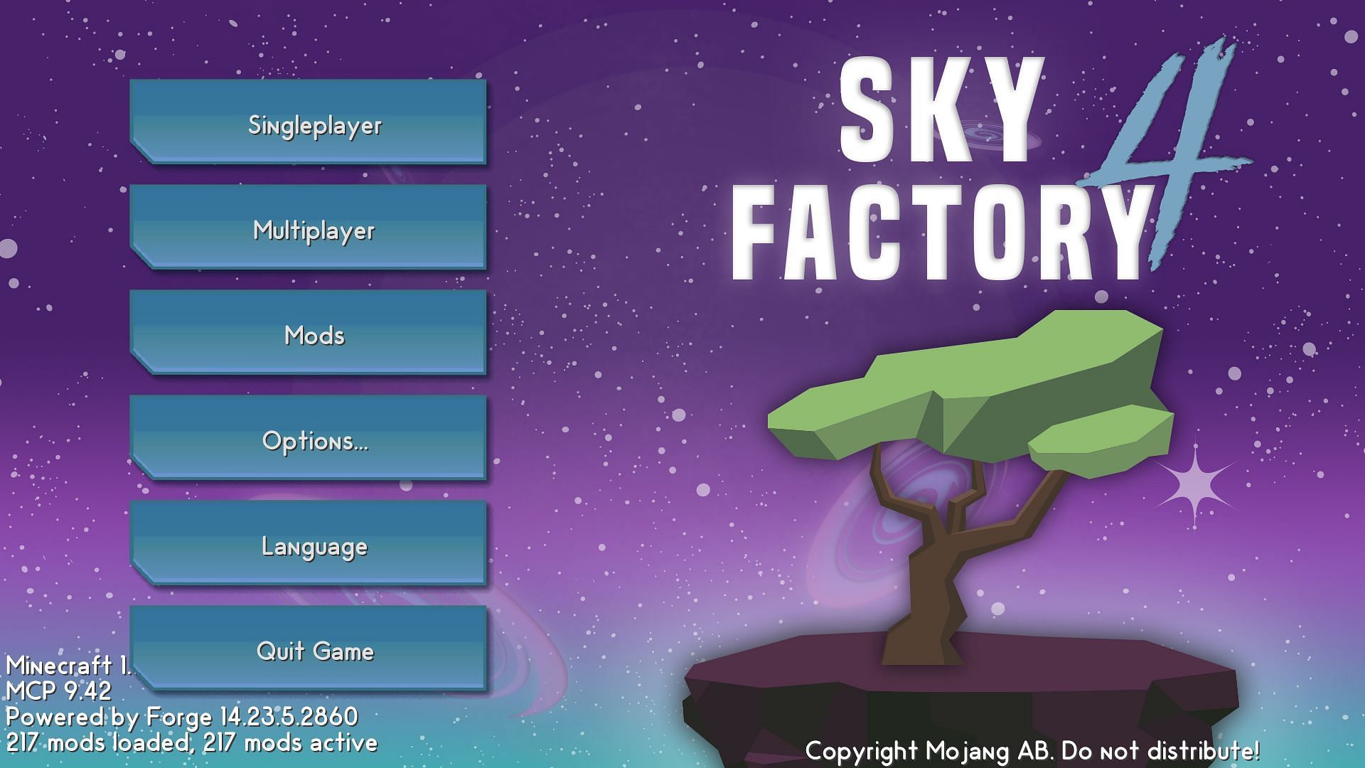 The SkyFactory 4 title screen (Image via Minecraft)
