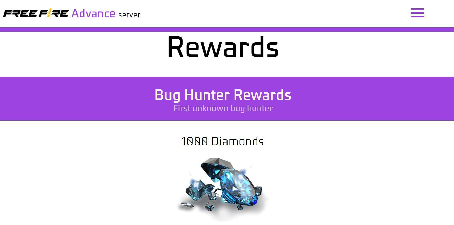 Diamonds will be given to players who report bugs inside the server (Image via Garena)
