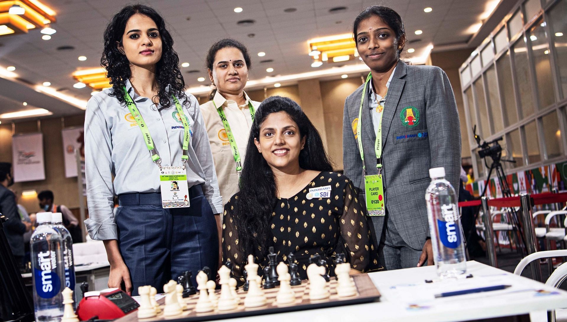 India&#039;s Women A team doing well in the ongoing 44th Chess Olympiad in Chennai. (Pic credit:FIDE/Lennart Ootes &amp; Stev Bonhage)