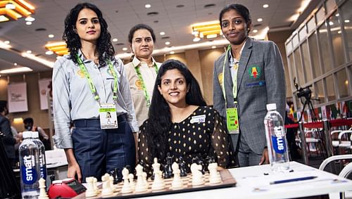 India's Women A team doing well in the ongoing 44th Chess Olympiad in Chennai. (Pic credit:FIDE/Lennart Ootes & Stev Bonhage)