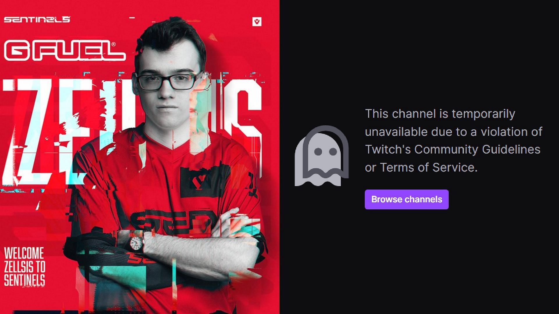 Sentinels Valorant player Zellsis has been banned on Twitch (image via Sentinels/Twitter)