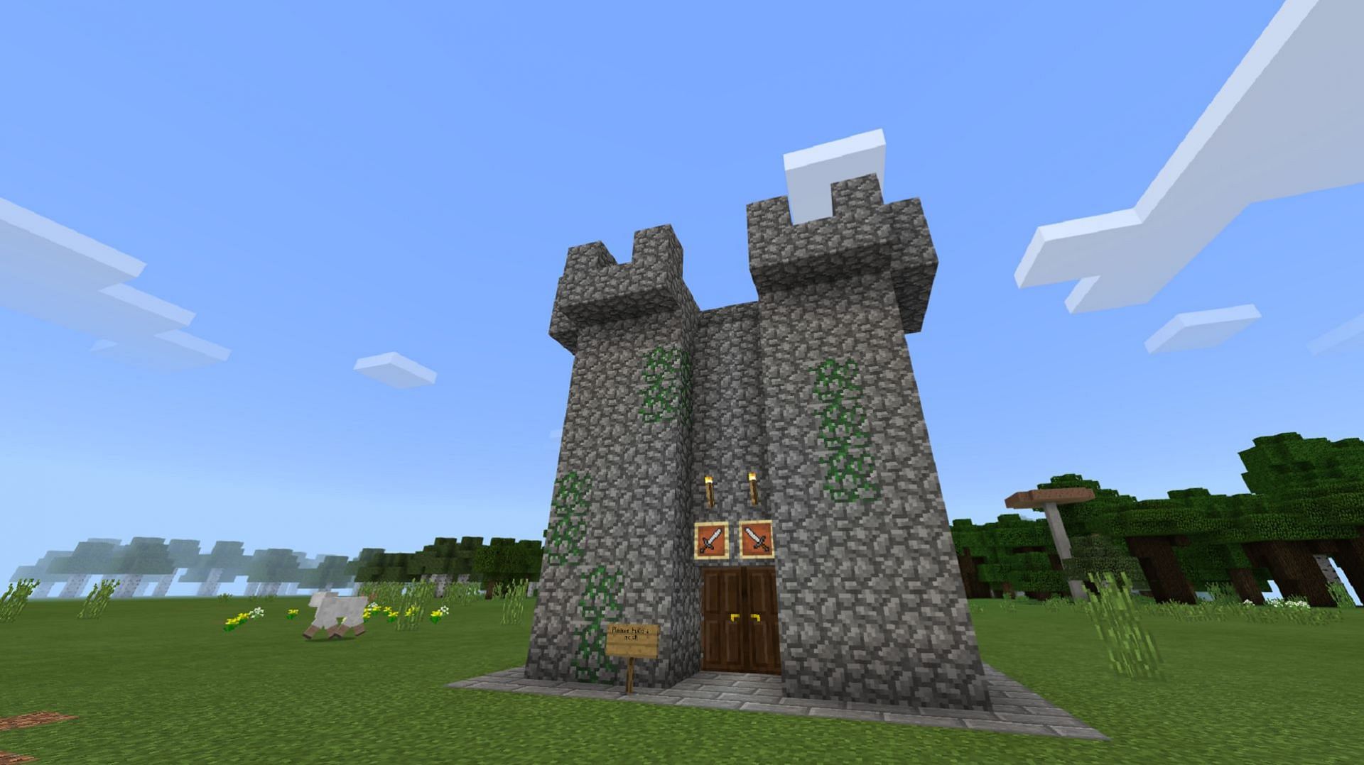 A classroom-made castle keep in Minecraft: Education Edition (Image via Mojang)