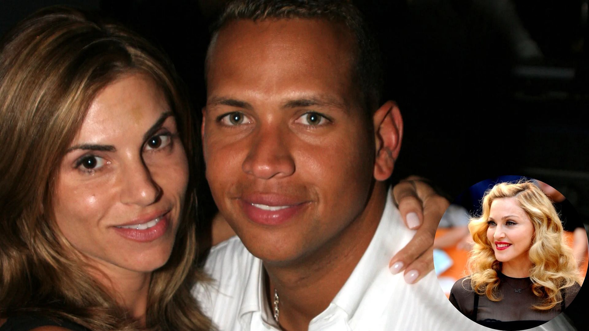 Alex Rodriguez with his ex-wife Cynthia Scurtis; Madonna (inset).