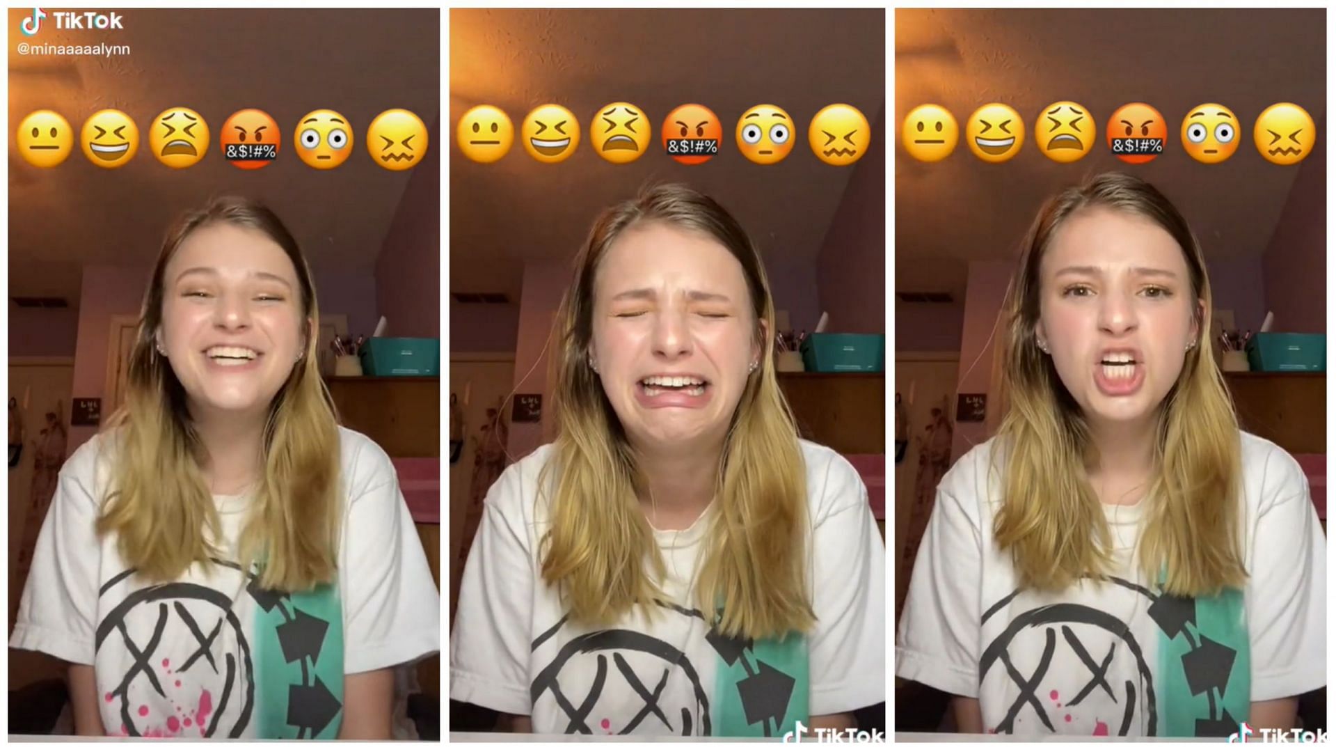 People are testing their acting skills in the emoji word challenge (Image via @minaaaalynn/TikTok)