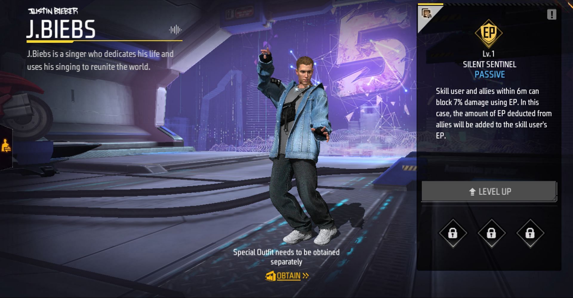 J.Biebs has already been added to Free Fire (Image via Garena)