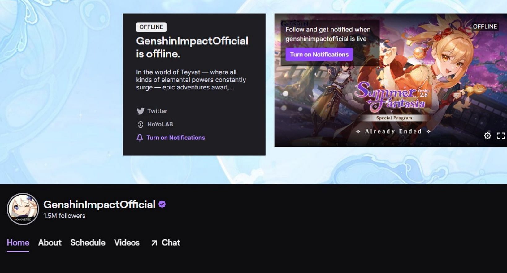 This is what the Twitch account currently looks like (Image via HoYoverse)