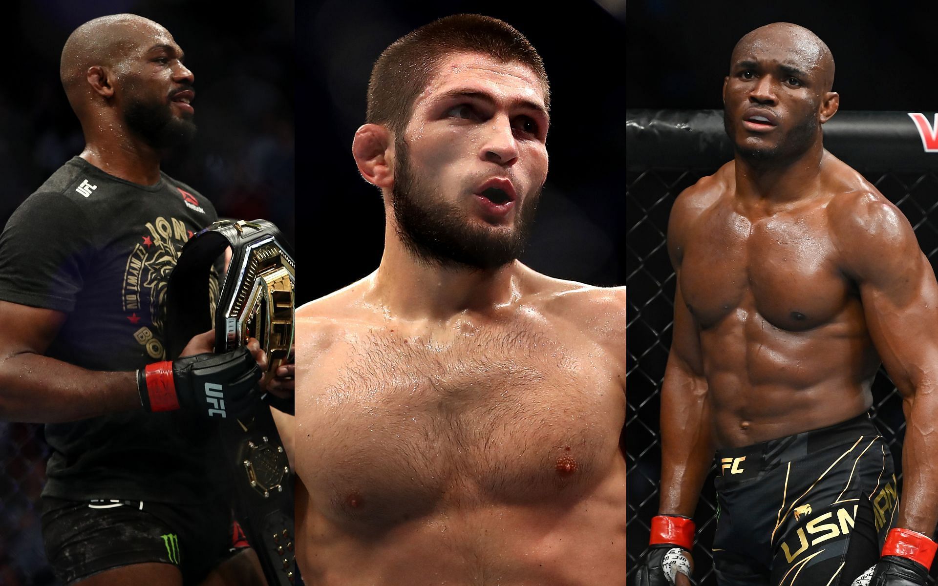 Jon Jones (left), Khabib Nurmagomedov (centre), Kamaru Usman (right)