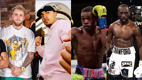 Jake Paul (@impaulsiveshow), Teofimo Lopez (@teofimolopez), Errol Spence Jr., Terence Crawford [images courtesy of Instagram and Getty]