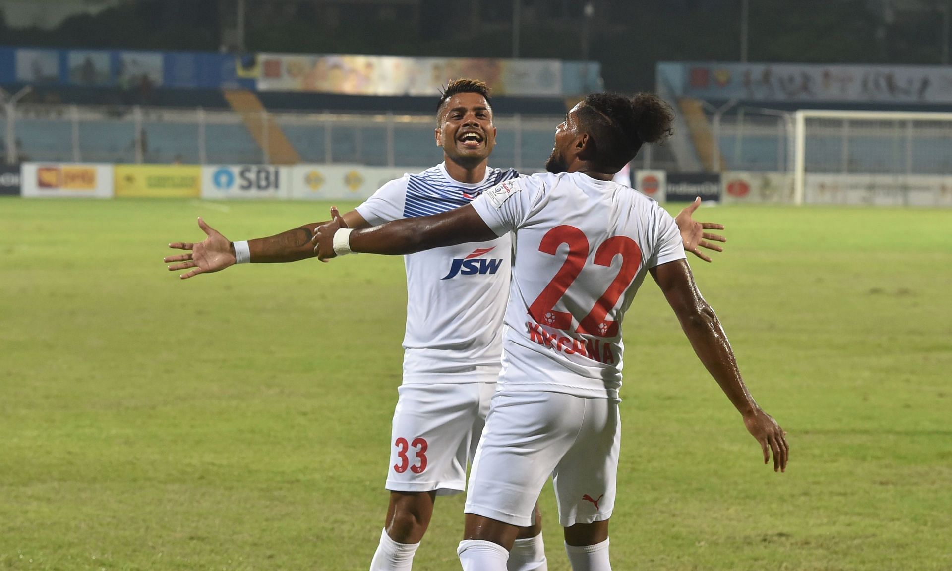 Roy Krishna and Prabir Das celebrating their goal for Bengaluru FC. (Image Courtesy: Durand Cup)