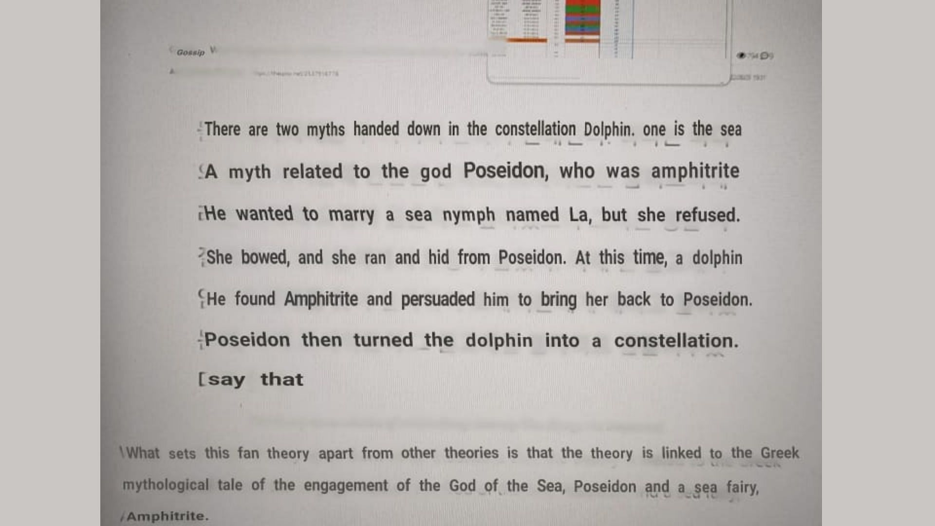 Greek mythology behind dolphin constellation (image via Google Translate)