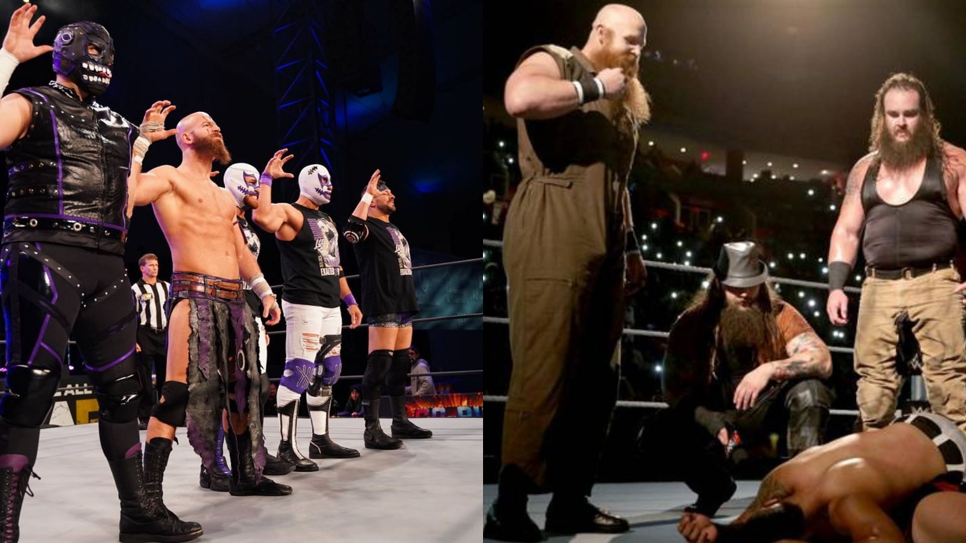 The Dark Order (left) and The Wyatt Family (right)