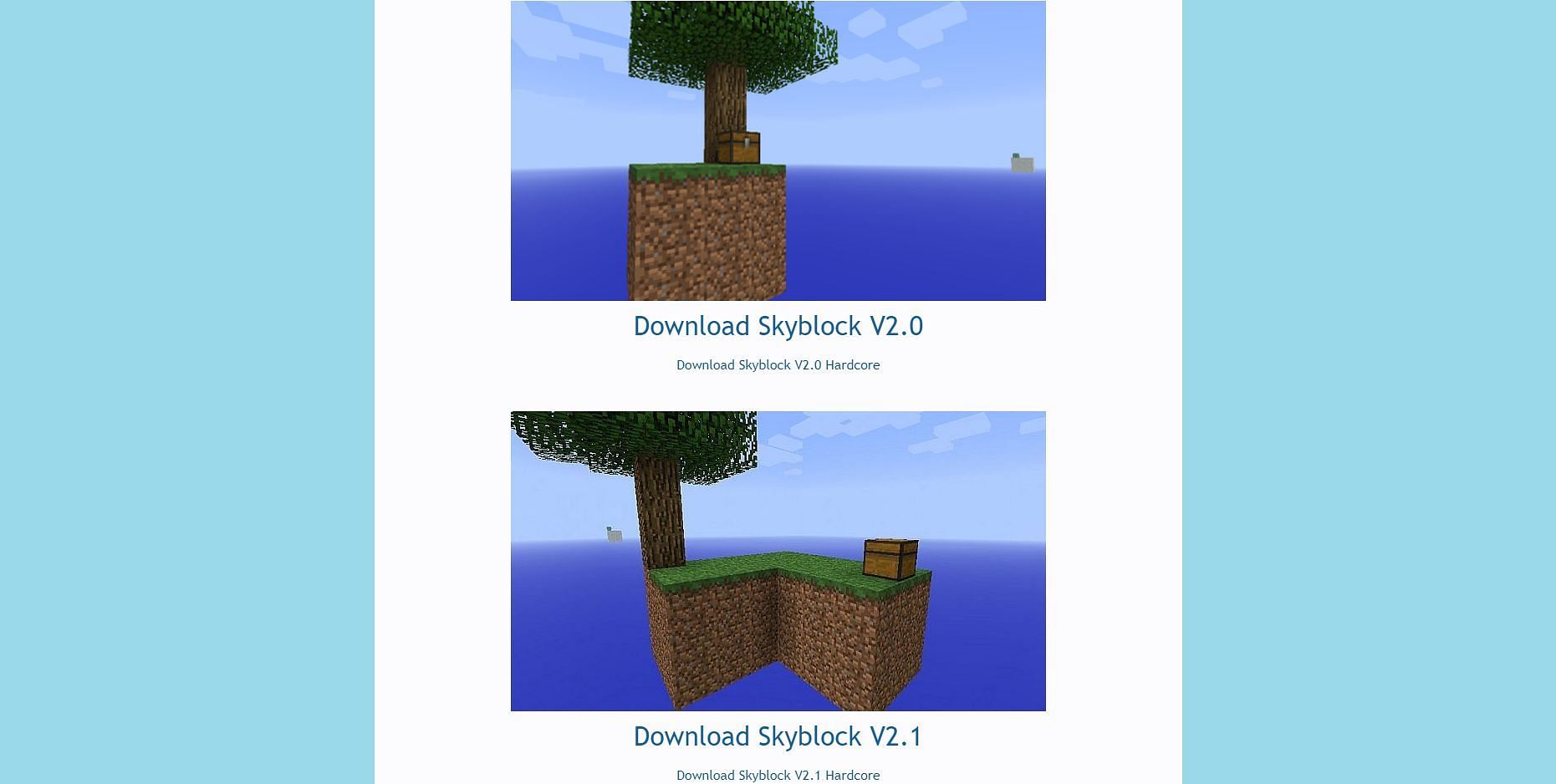 The skyblock world downloads on the skyblock website (Image via Skyblock.net)