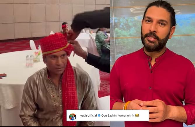 “Oye Sachin Kumar” - Yuvraj Singh posts funny comment as Tendulkar shares video in traditional wear at niece's wedding