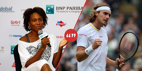 Venus Williams (L) and Stefanos Tsitsipas