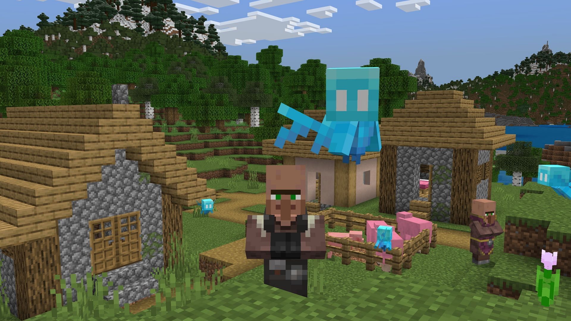A villager and an allay in Minecraft Bedrock Edition