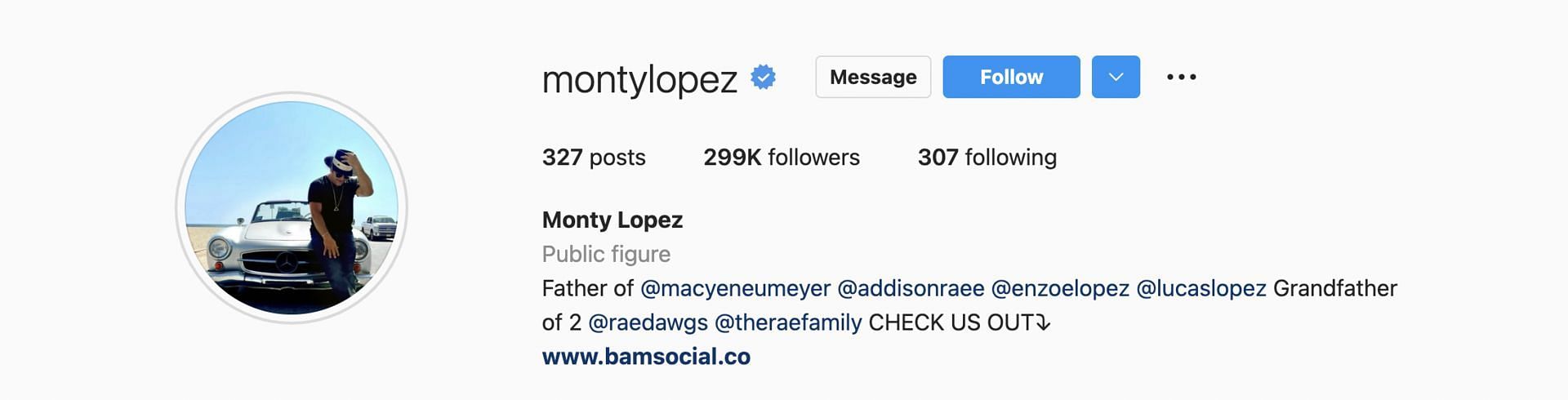 Monty added all his kids&#039; handles to his Instagram bio. (Image via Instagram)