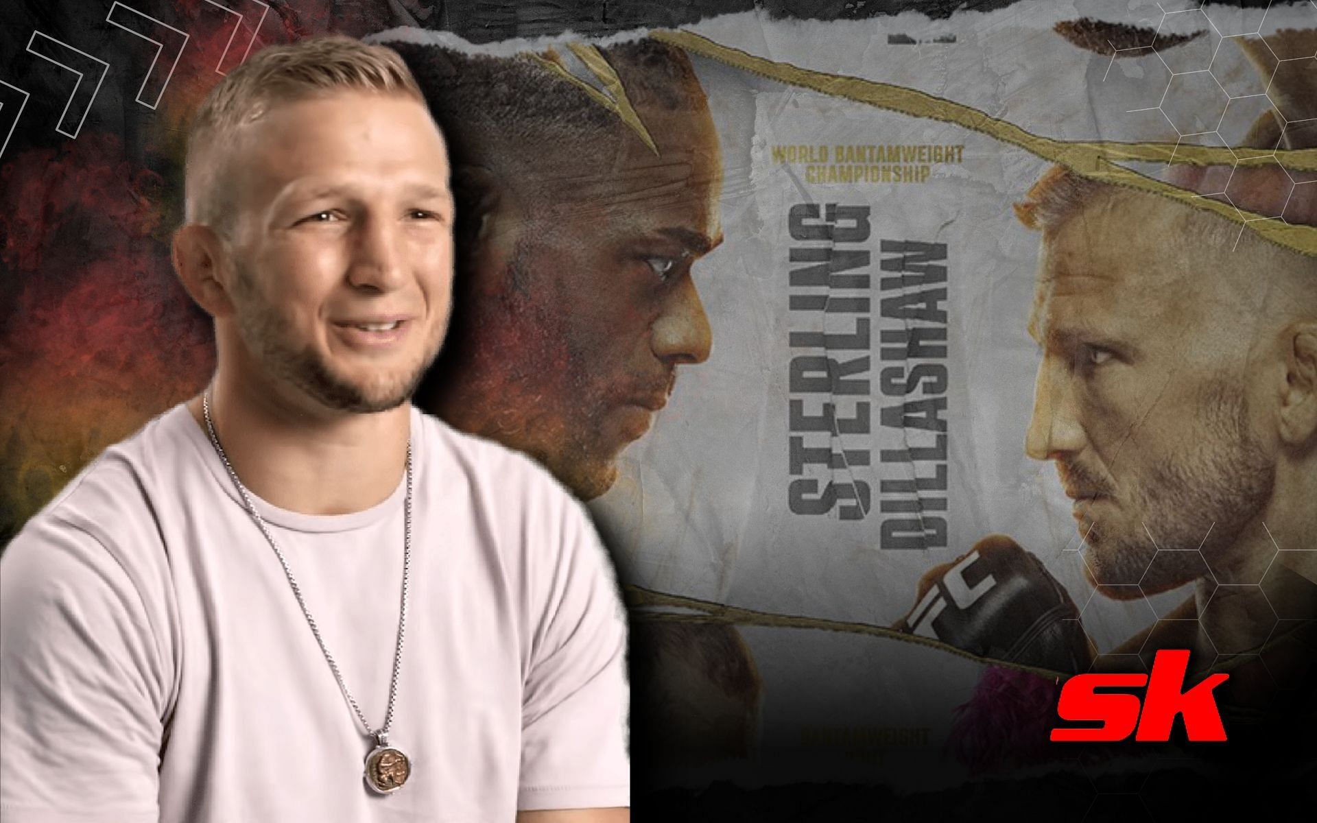 T.J. Dillashaw feels confident he can outclass Aljamain Sterling [Images via GQ on YouTube and @btsportufc on Twitter]