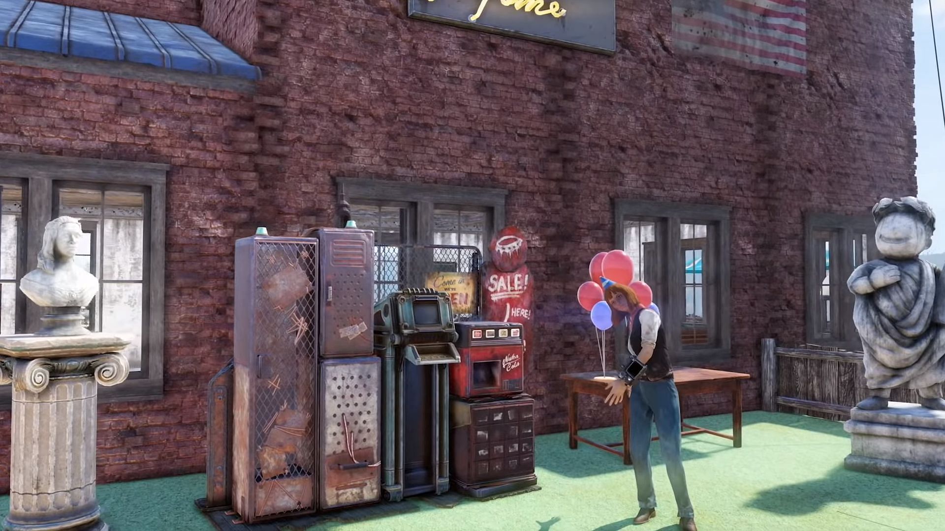 A player interacting with a vending machine used for trading between players in Fallout 76 (Image via Bethesda)