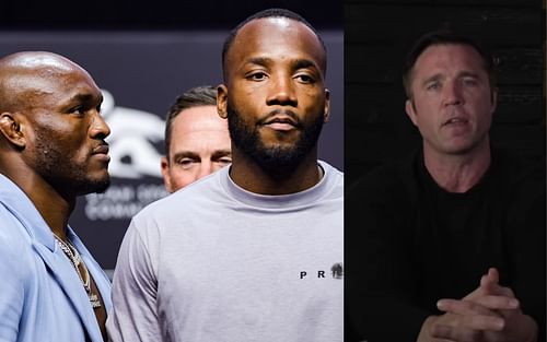 Chael Sonnen (R) questioned Leon Edwards (C) as to why he stated that Kamaru Usman's (L) body is breaking down [Credits: Getty and Chael Sonnen/YouTube]