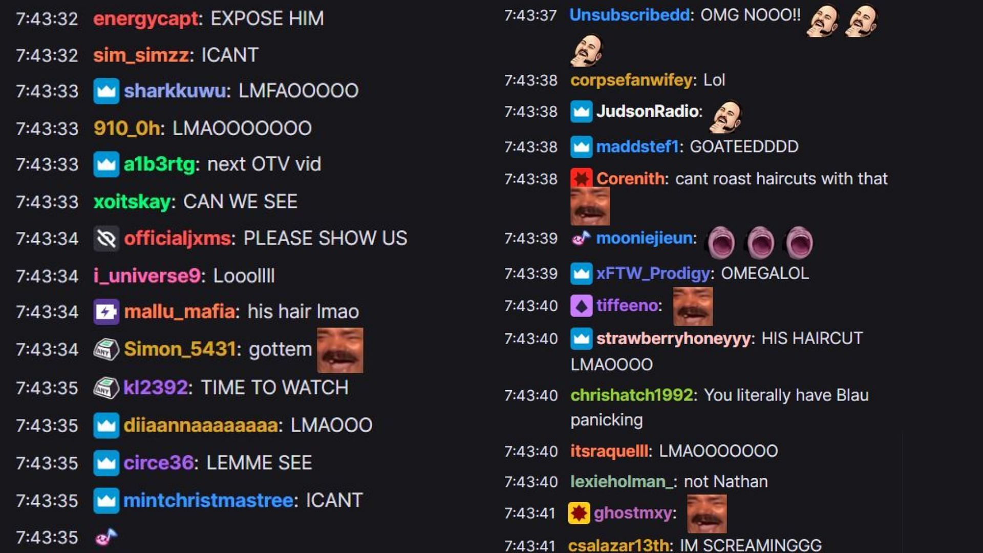 Chat reacting to the incident (Image via Fuslie/Twitch)