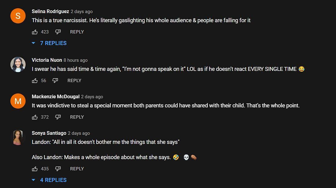 Comments on Landon McBroom&#039;s video (Image via Landon McBroom/YouTube)