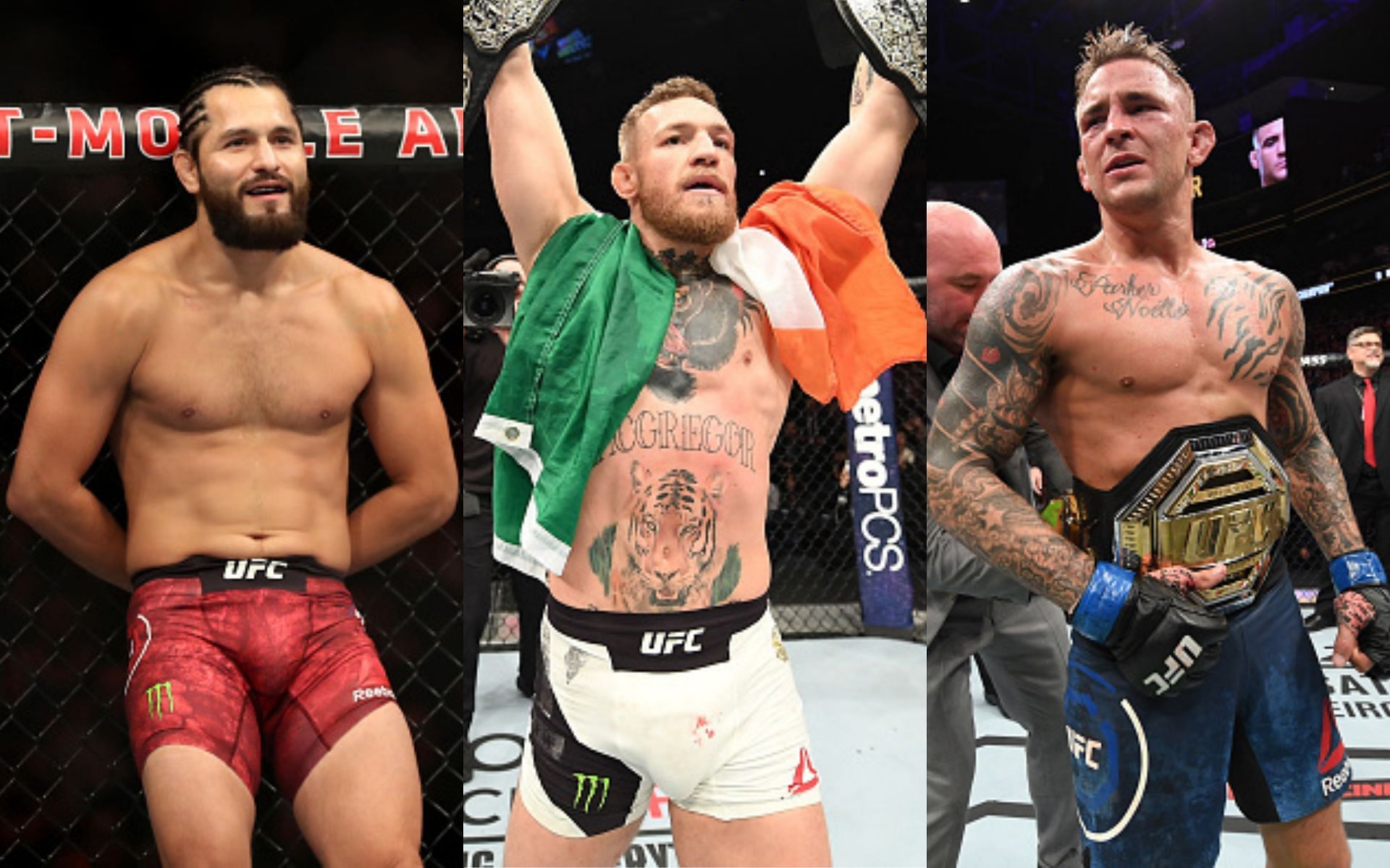 Jorge Masvidal (left), Conor McGregor (middle), and Dustin Poirier (right) (Images via Getty)