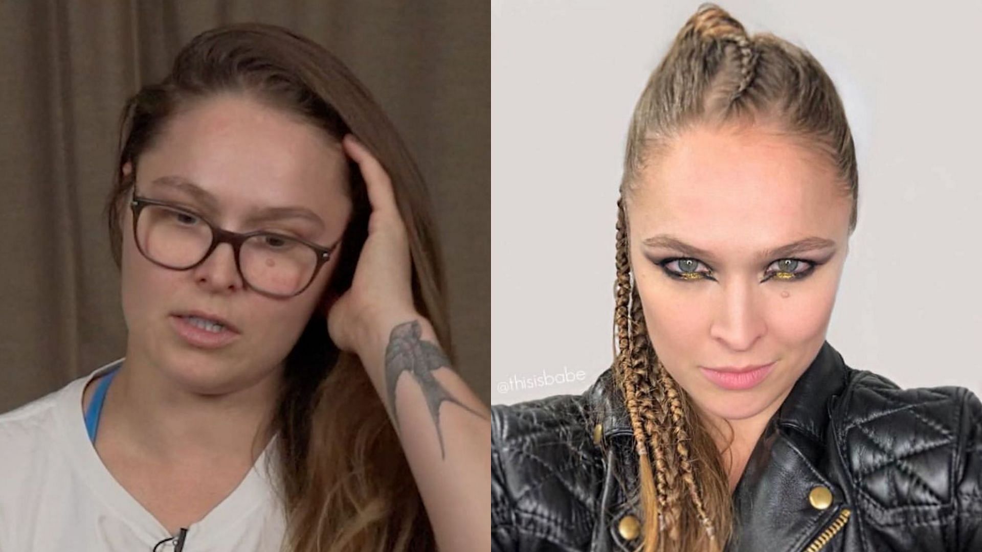 Ronda Rousey without makeup (left) and with makeup (right)