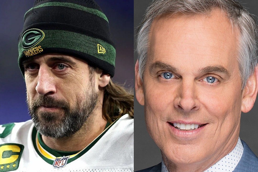 Aaron Rodgers, left; Colin Cowherd, right.