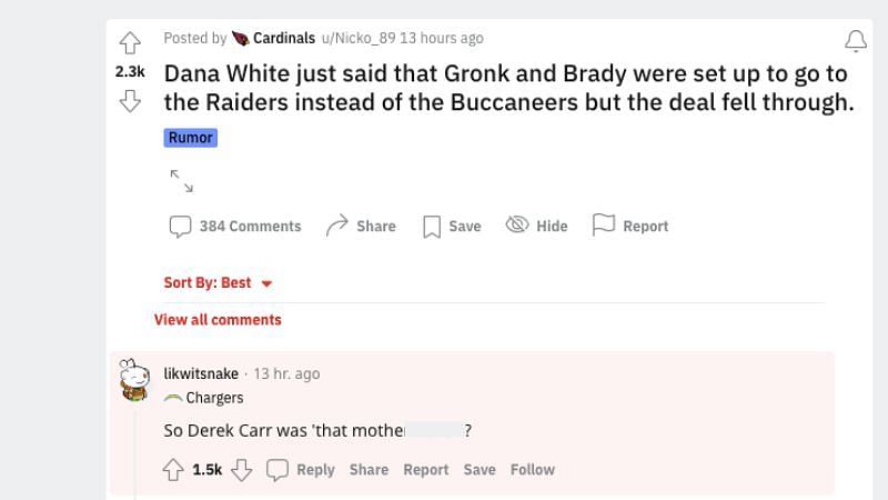 Comment screenshot via r/NFL on Reddit