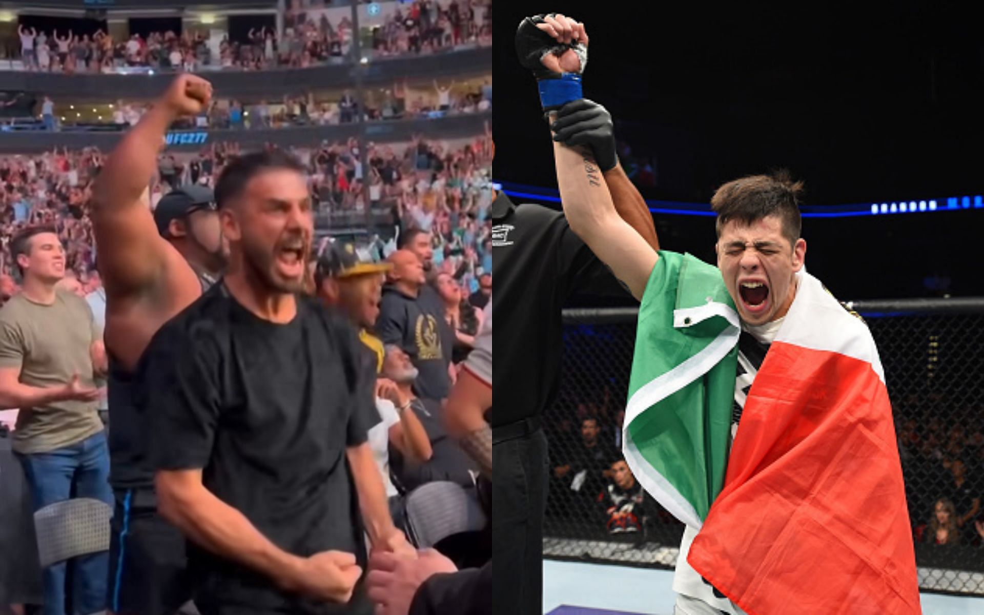 Yair Rodriguez celebrating (left)(Image via Instagram @UFCEspanol) and Brandon Moreno (right)(Image via Getty)