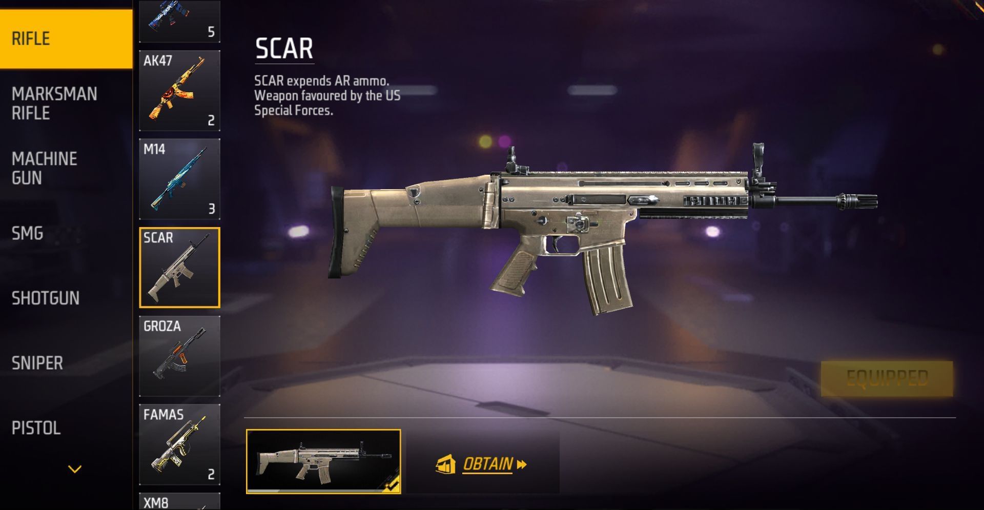 SCAR is one of the best Assault Rifles (Image via Garena)