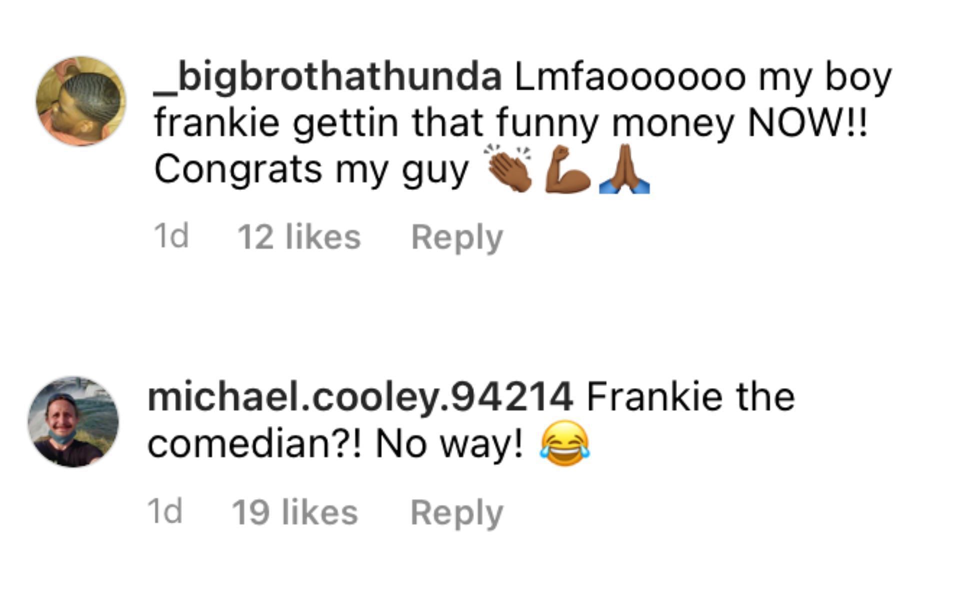 Scrennshot of the fan reactions to Frankie Edgar&#039;s post