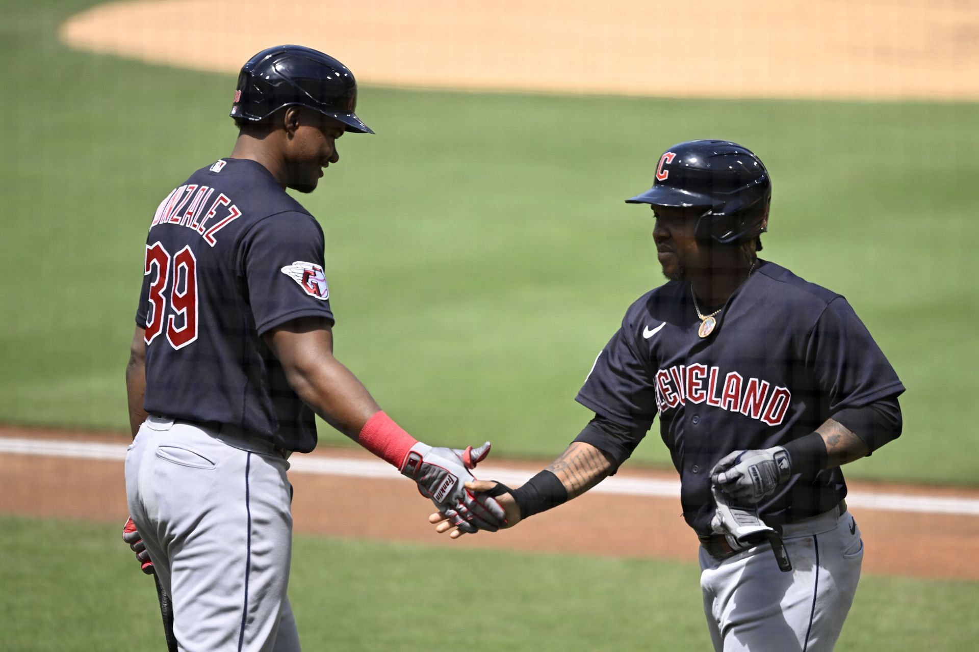 Jose Ramirez finishes rounding the bases after his second home run of the game.