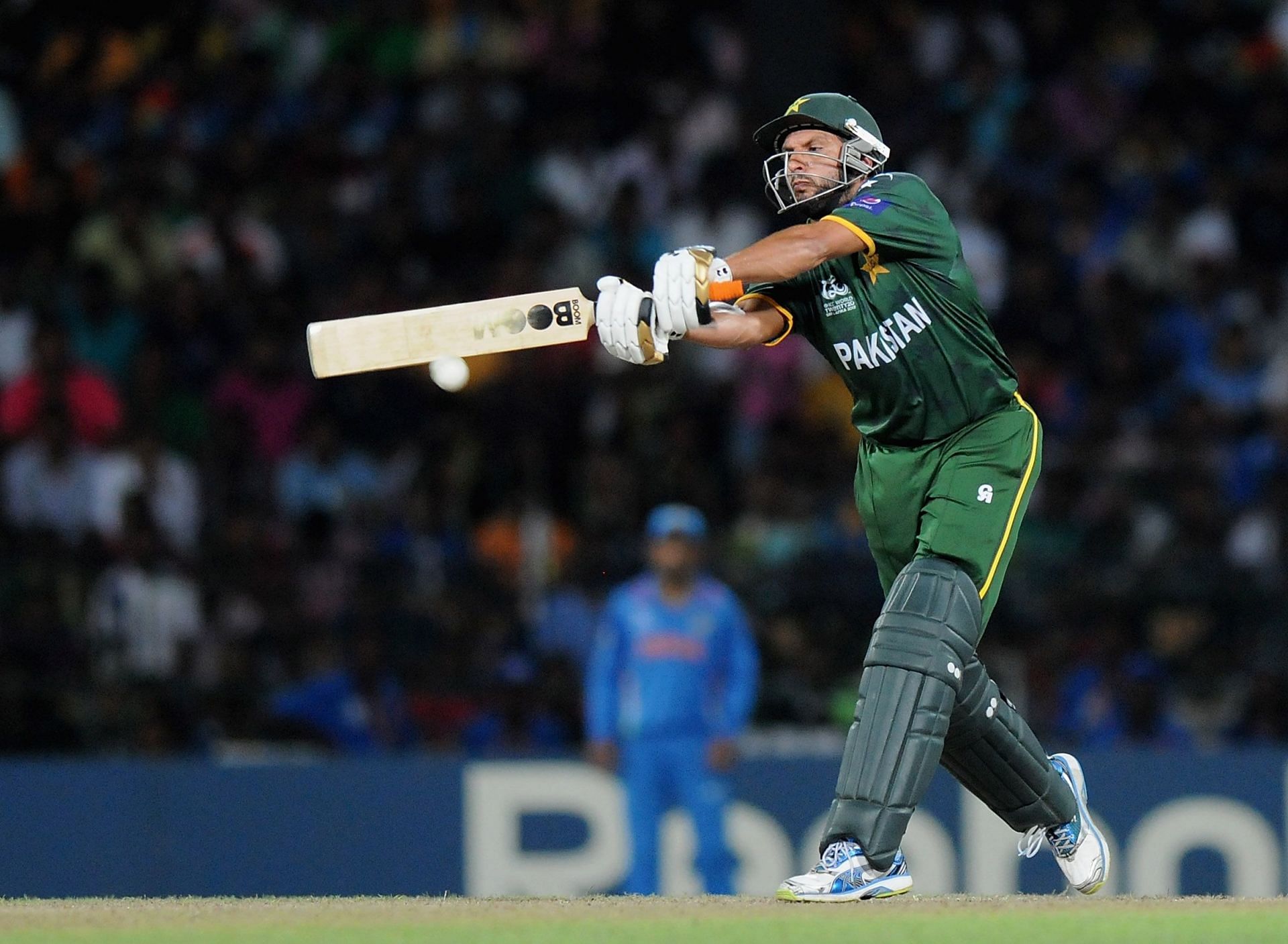 Shahid Afridi bats during the 2012 T20 World Cup match against India. Pic: Getty Images