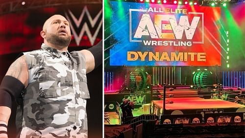 WWE legend Bully Ray (left) and AEW Dynamite stage (right).