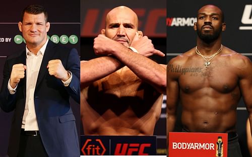 Michael Bisping (left), Glover Teixeira (centre), Jon Jones (right)