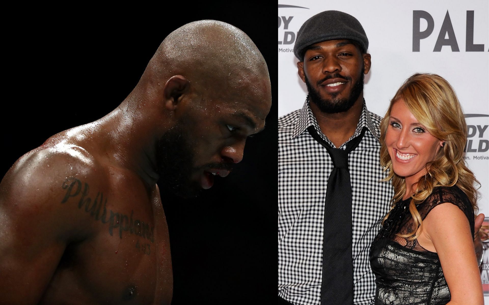 Jon Jones (left) with his ex, Jessie Moses (right). [Images courtesy: both images from Getty Images]