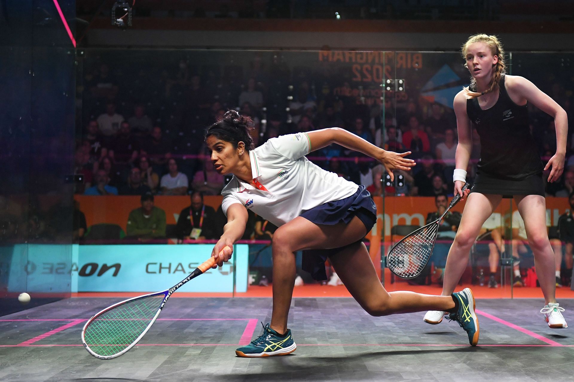 India&#039;s Joshna Chinappa during her R-16 match earlier at CWG 2022. (PC: Getty Images)