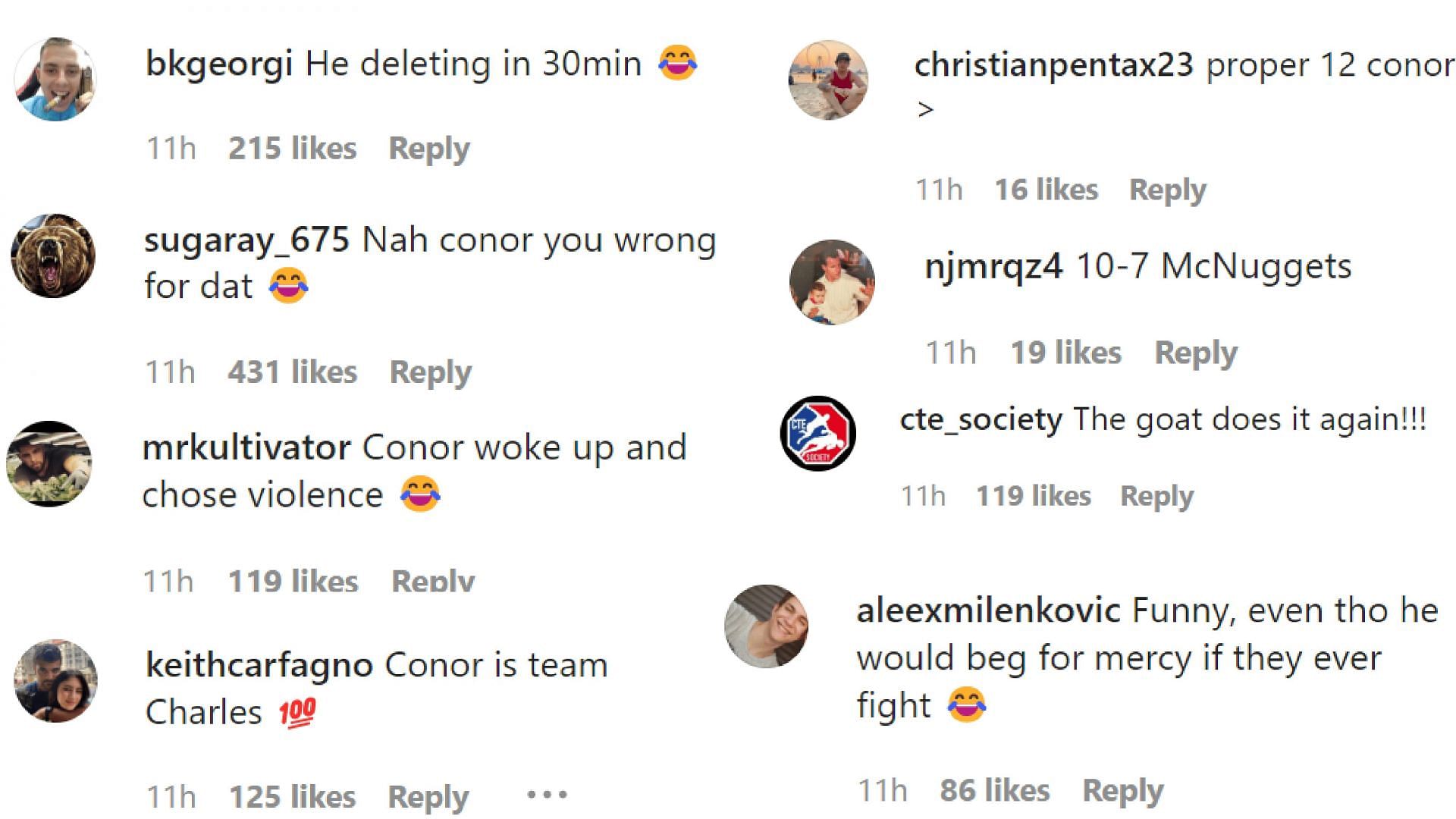 Fans on Instagram react to McGregor&#039;s tweet [Screencapped from @fullviolence on Instagram]