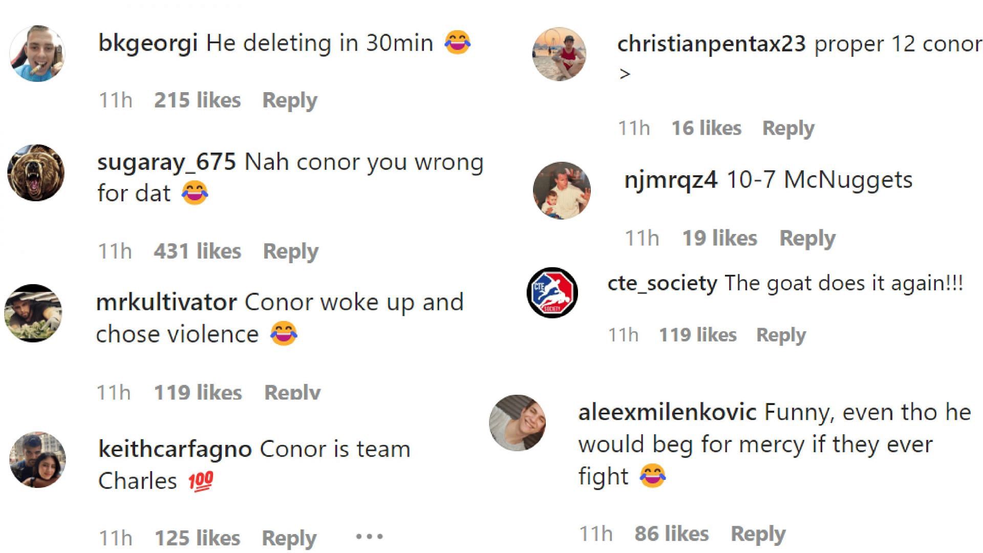 Fans on Instagram react to McGregor's tweet [Screencapped from @fullviolence on Instagram]