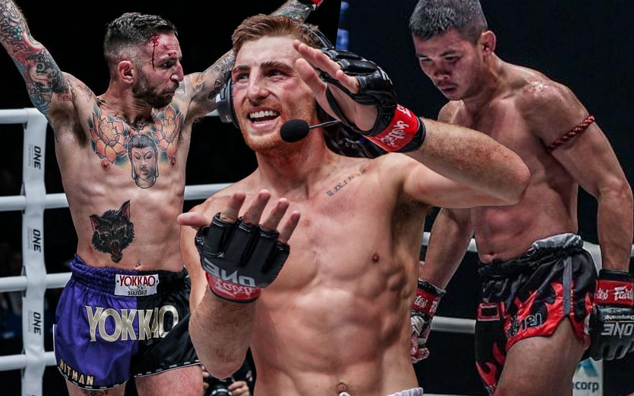 (From left to right) Liam Harrison, Jonathan Haggerty, Nong-O Gaiyanghadao. [Photos ONE Championship]