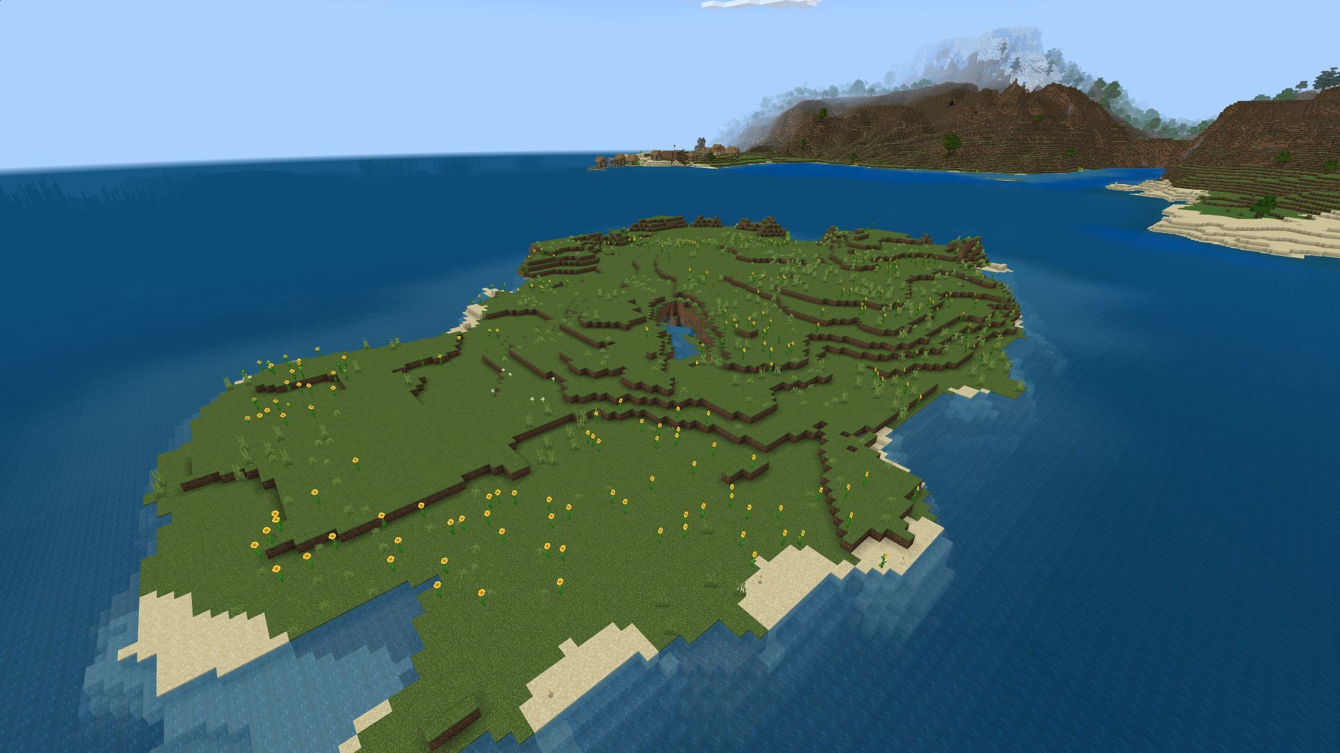 The small sunflower island that players spawn on when using this seed (Image via Minecraft)