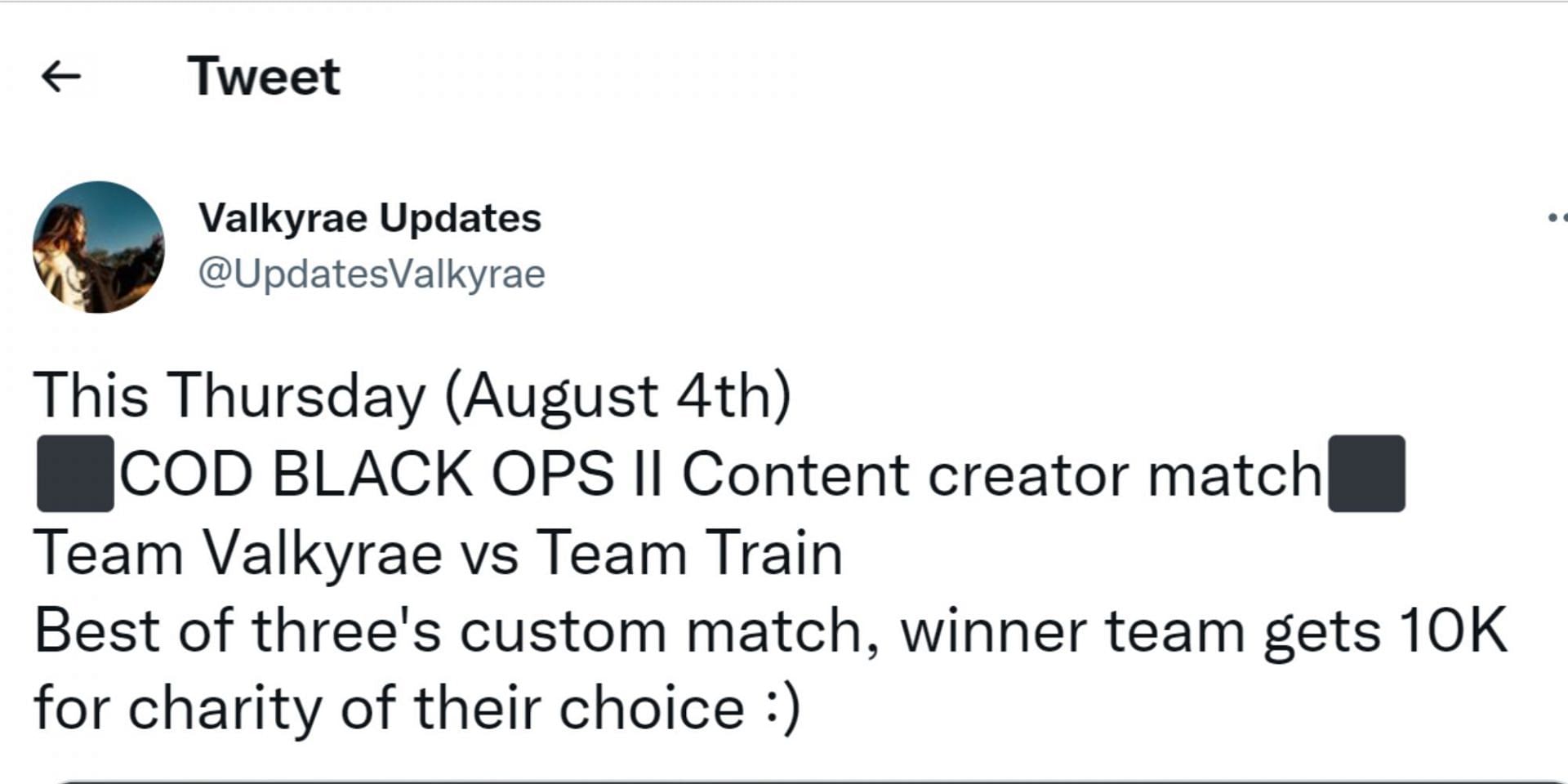 Black Ops tournament announcement (Image via Valkyrae Updates/Twitter)