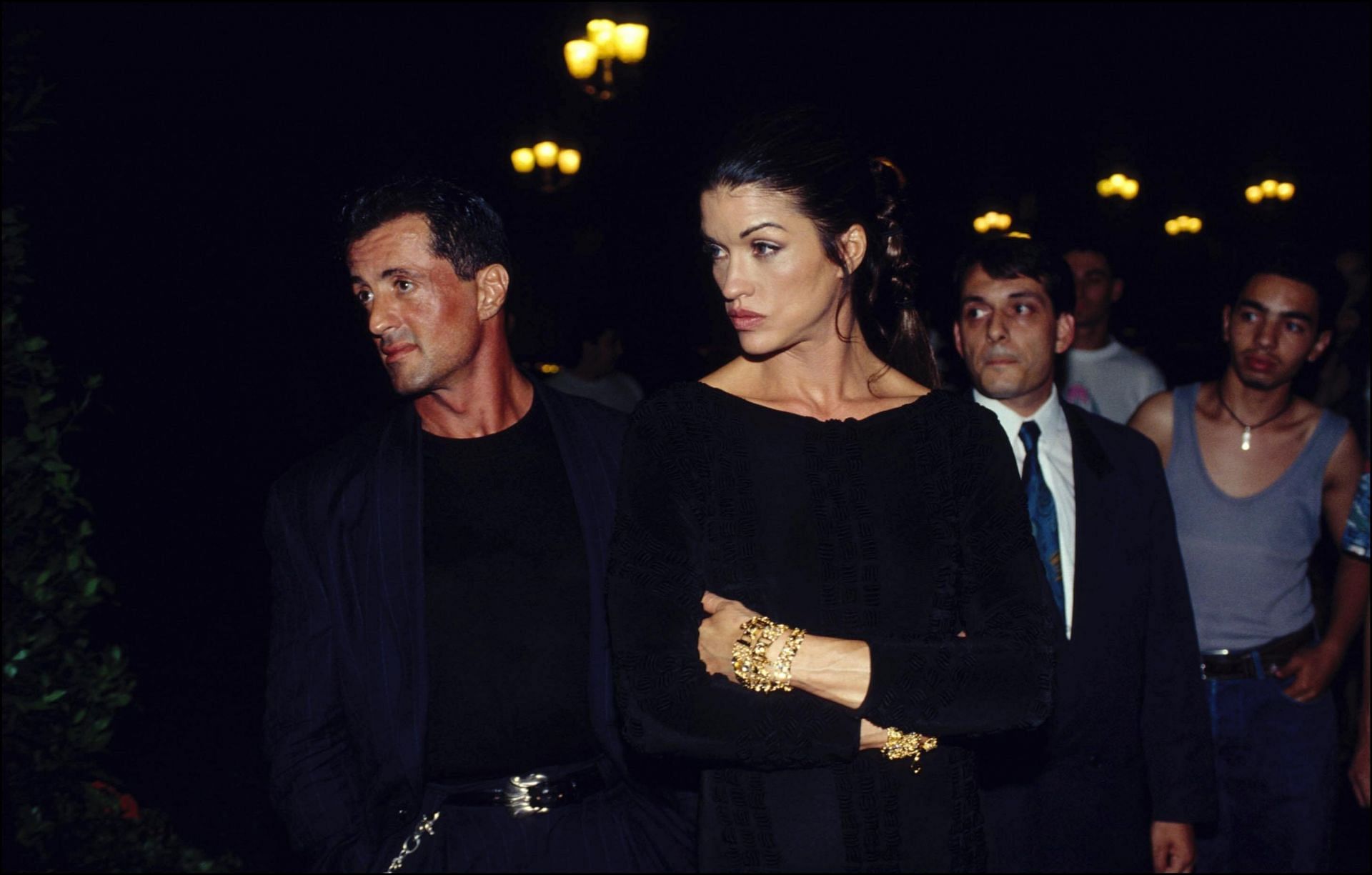 Sylvester Stallone and Janice Dickinson in 1994 (Image via Gamma-Rapho/Getty Images)