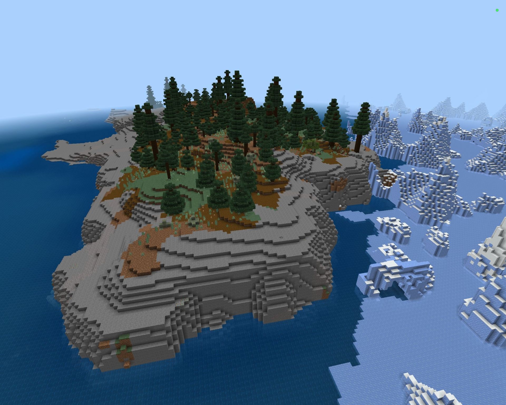 The stony beach and old growth taiga that players spawn in (Image via Minecraft)