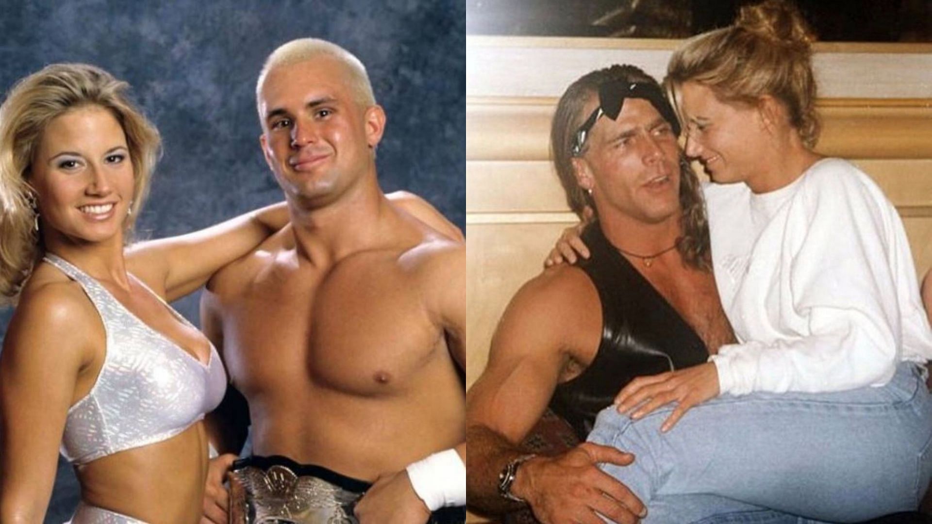 Sunny with Chris Candido (left) and Shawn Michaels (right)